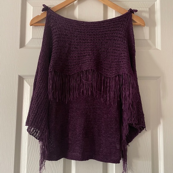 Purple Open Shoulder Knit Top - Picture 1 of 5
